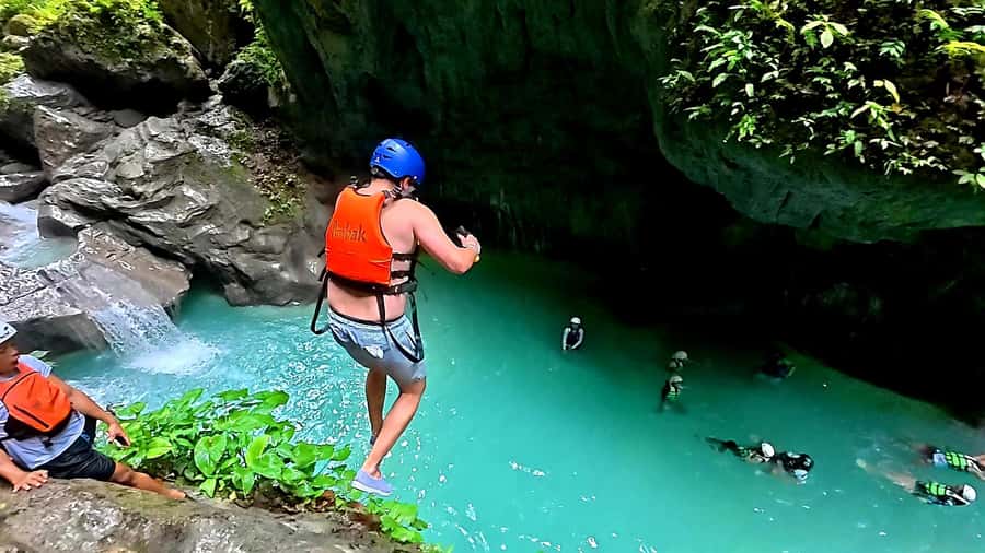 Cebu: Osmeña Peak and Kawasan Canyoneering Day Tour - The turquoise main waterfall